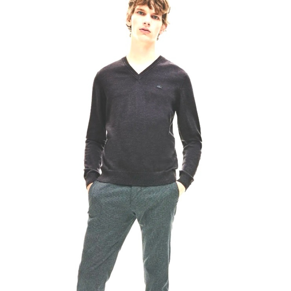 Lacoste Woolmark Extra Fine Merino Wool V Neck Sweater